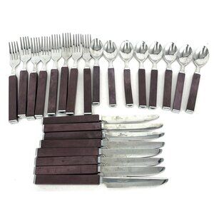 Gibson 24 Piece Stainless Steel Flatware Set Service for 8 Wood Grain Vtg